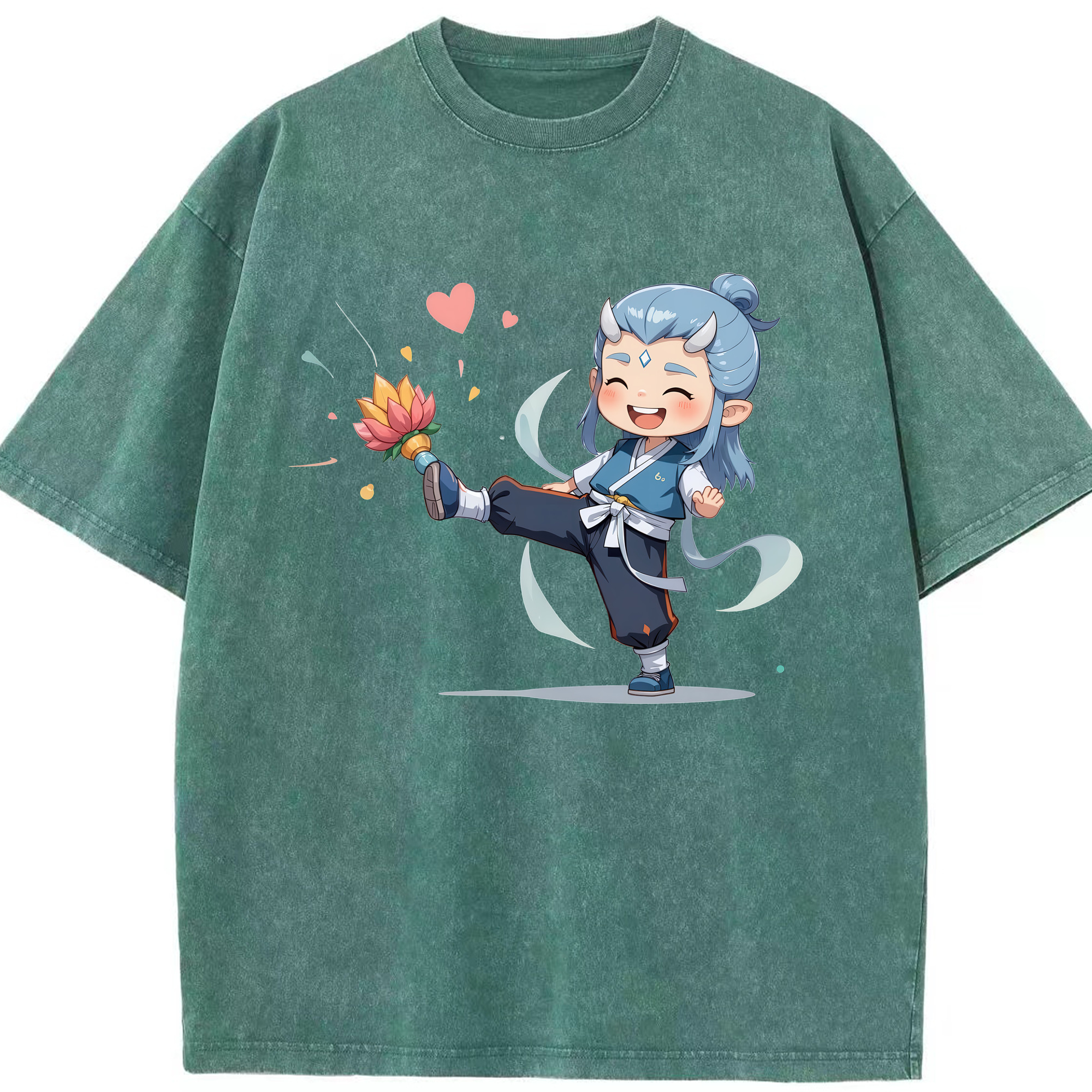 （画像用） Ne Zha 2 ナタ 魔童の大暴れ 綿100% ヴィンテージ風 半袖Tシャツ（フロントプリント）